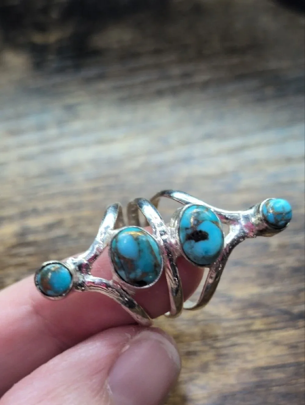 Sterling Silver Turquoise Triple Stone Ring - Blue